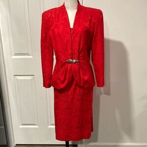 vintage Ursula red evening skirt suit 14